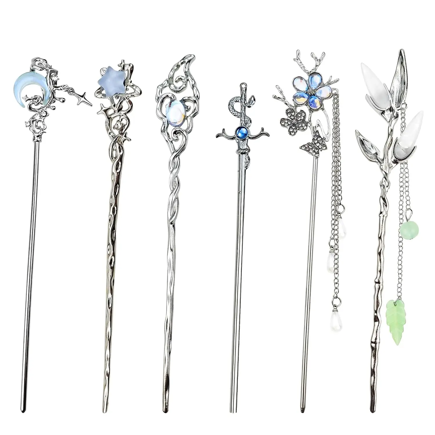 6PCS Star Moon Hair Sticks for Buns, Chinese Hanfu Vintage Metal Hairpins for Women Girls
6PCS Star Moon Hair Sticks for Buns, Chinese Hanfu Vintage Metal Hairpins for Women Girls