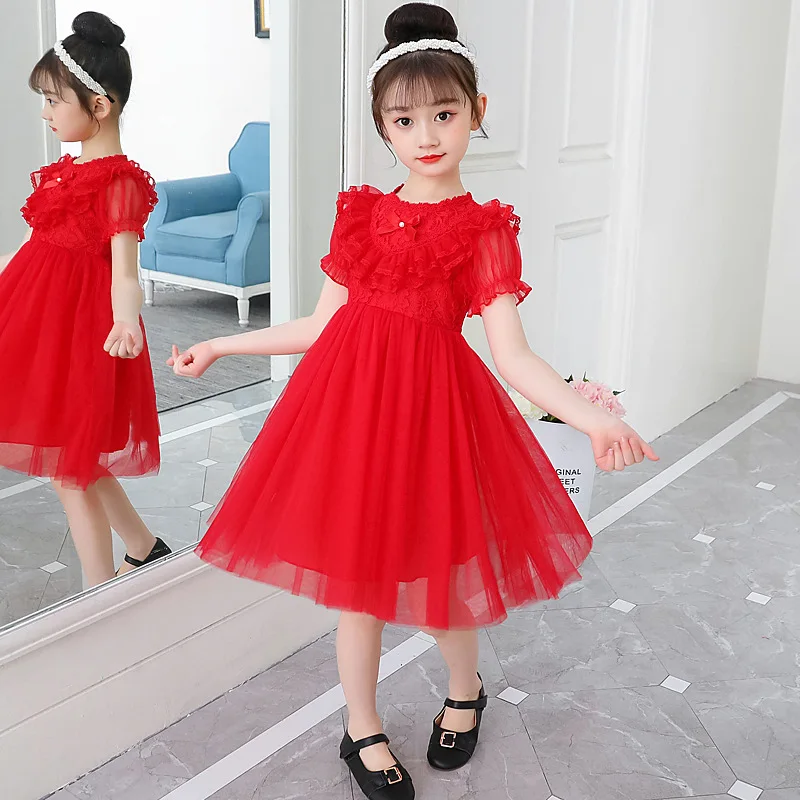 Girls' Summer Dress Red Lace Dress Children's Day Puff Short Sleeve White Gauze Princess Dress Performance Dress
Girls' Summer Dress Red Lace Dress Children's Day Puff Short Sleeve White Gauze Princess Dress Performance Dress