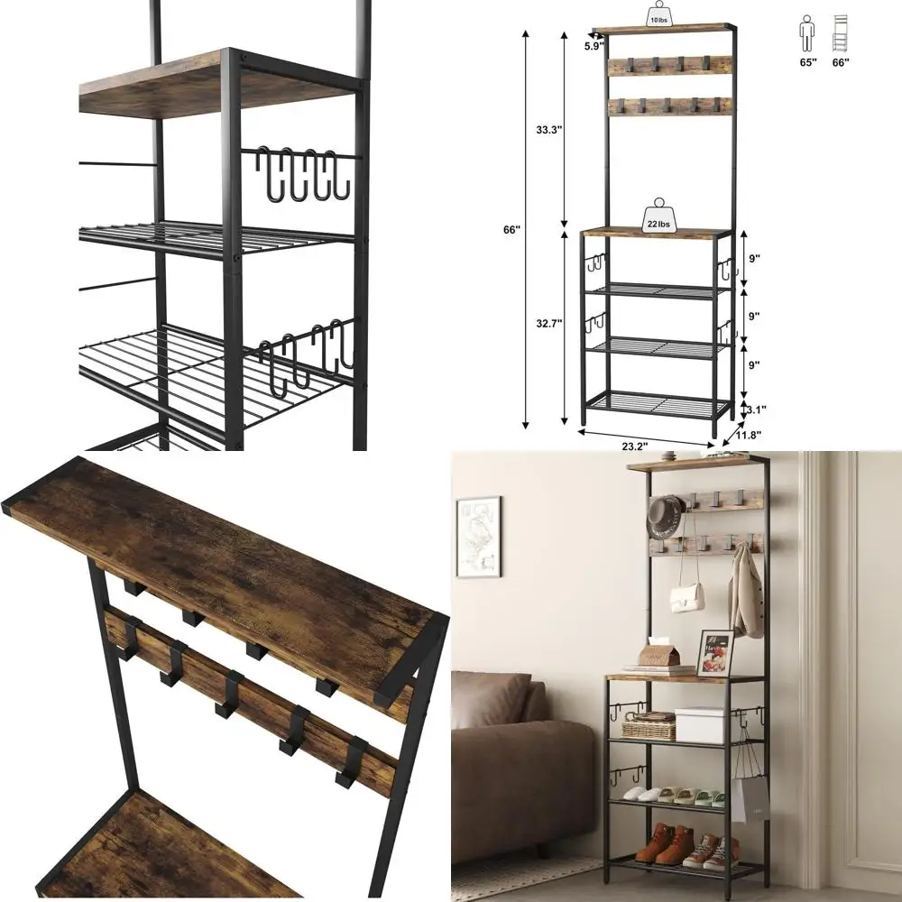5-Tier Shoe and Coat Rack with 9 Hooks, Freestanding Organizer for Entryway, Bedroom in Rustic Brown
5-Tier Shoe and Coat Rack with 9 Hooks, Freestanding Organizer for Entryway, Bedroom in Rustic Brown