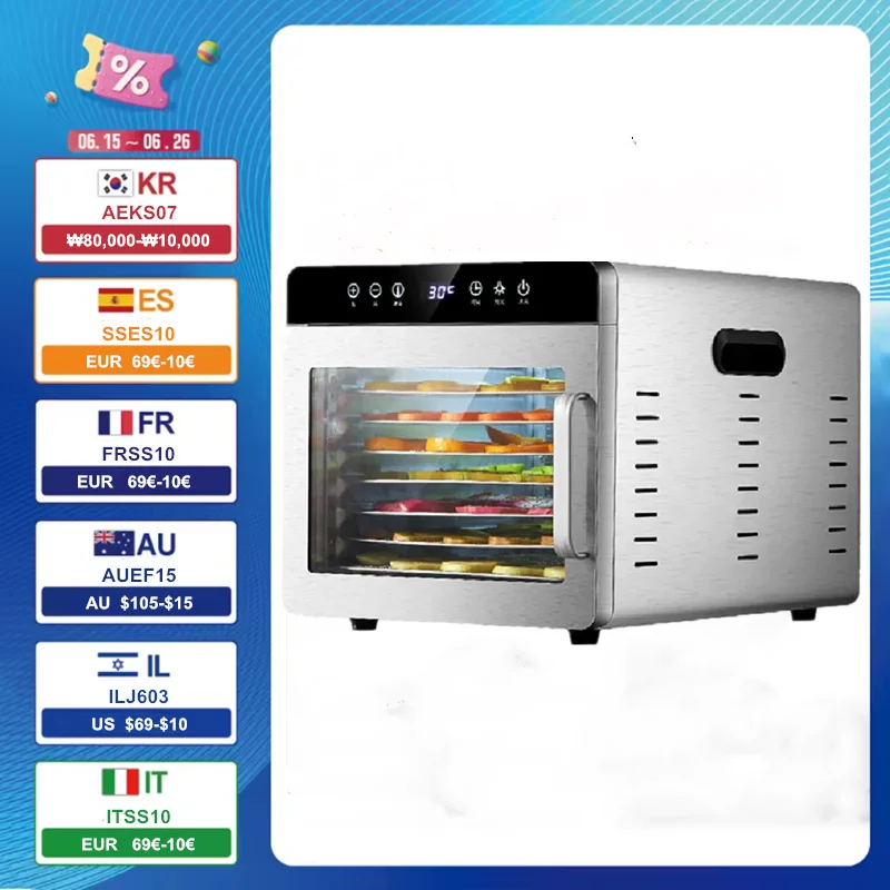 8 Layer Food dehydrator Food Dry Dryer Machine 304 Stainless Steel Air Fryer Commercial Household Pet Snacks Silver Drying
8 Layer Food dehydrator Food Dry Dryer Machine 304 Stainless Steel Air Fryer Commercial Household Pet Snacks Silver Drying
