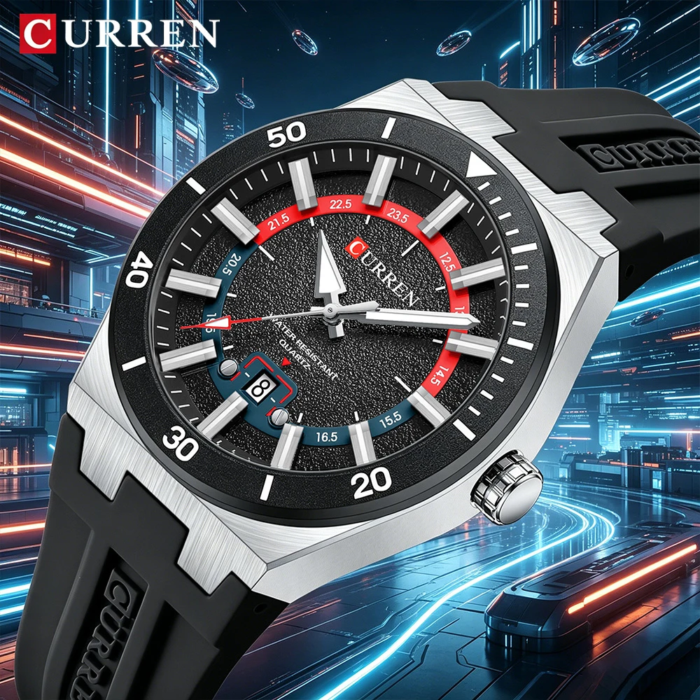 CURREN Men's Quartz Watch Fashion Date Display Luminous 3ATM Waterproof Silicone Strap Sports Wristwatch for Men
CURREN Men's Quartz Watch Fashion Date Display Luminous 3ATM Waterproof Silicone Strap Sports Wristwatch for Men