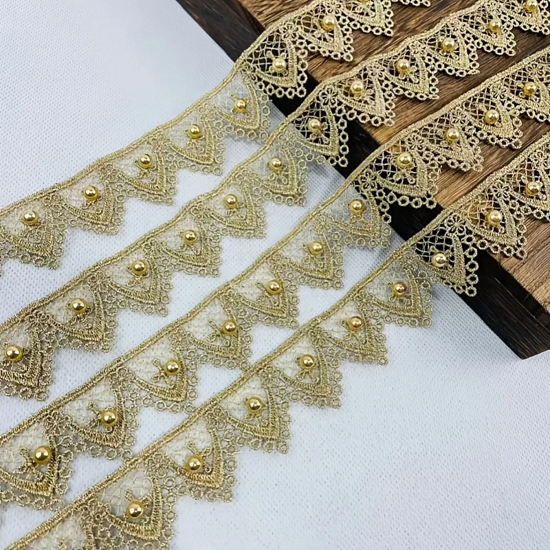 One yard of rose gold thread beaded lace trim
One yard of rose gold thread beaded lace trim