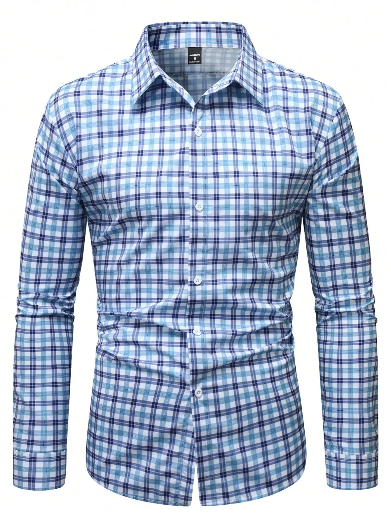 Men's Blue and White Plaid Long Sleeve Button-Down Shirt, Casual Fit for Fall
Men's Blue and White Plaid Long Sleeve Button-Down Shirt, Casual Fit for Fall