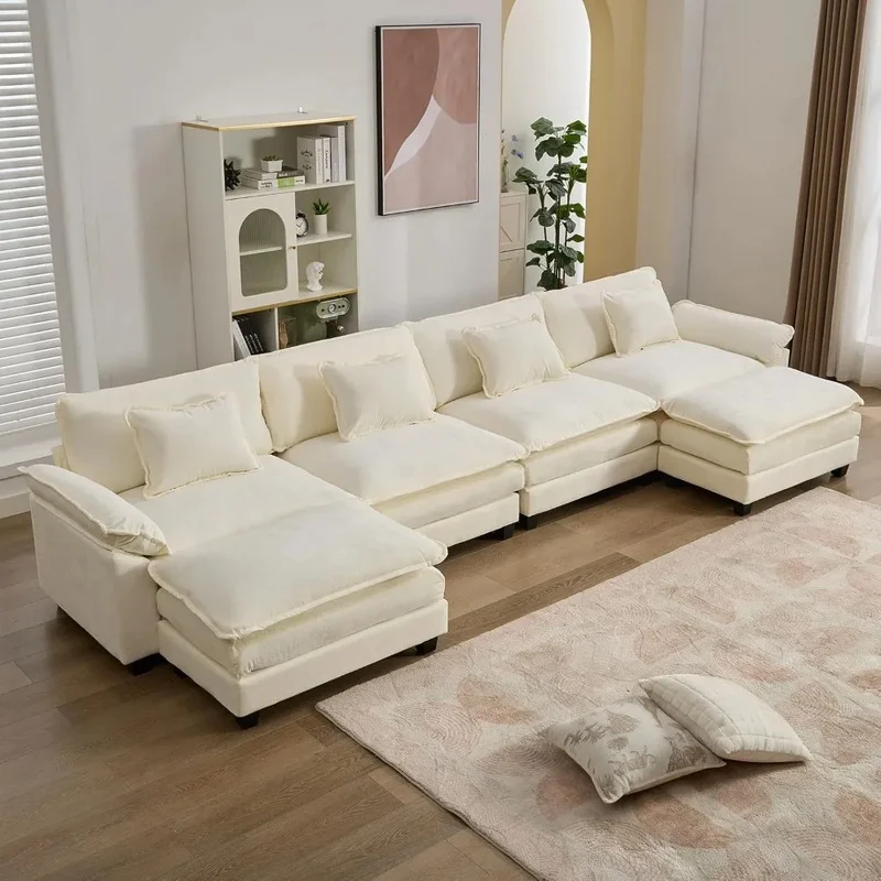 Удобный модульный диван U-образной формы из синели с глубокими сиденьями, 4 мягкими сиденьями и 4 поясными подушками
Удобный модульный диван U-образной формы из синели с глубокими сиденьями, 4 мягкими сиденьями и 4 поясными подушками