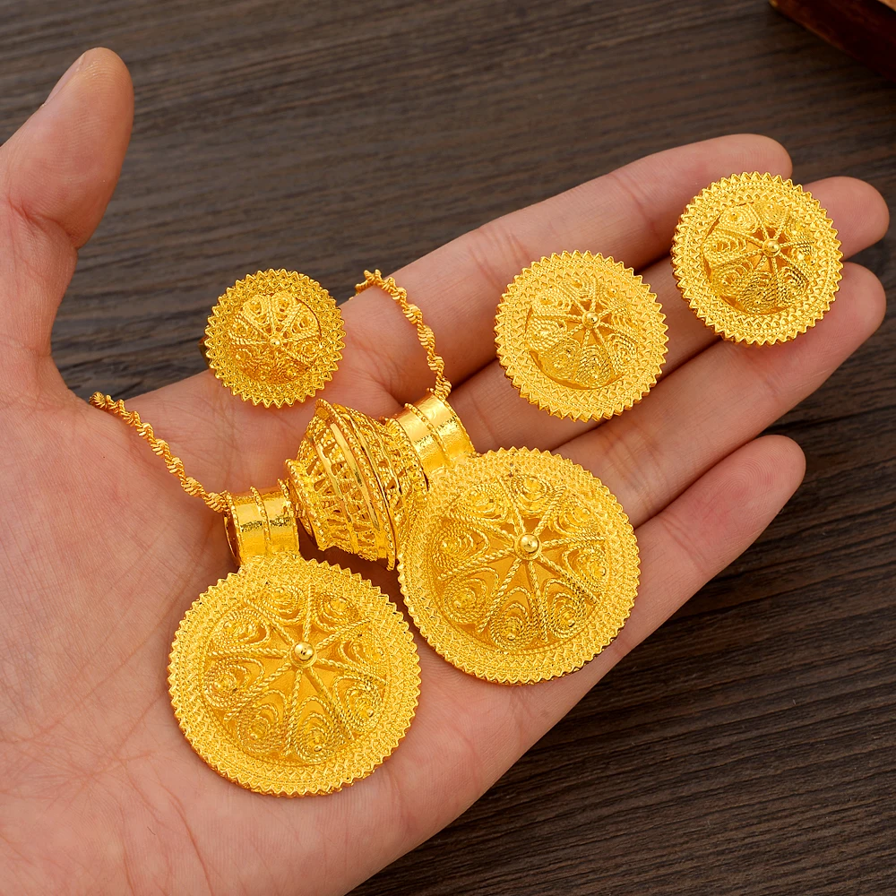 Gold Color Ethiopia Big Two Pendant Jewelry Necklace Ring Earring Classic Eritrea Set For Women's Habesha Wedding Party Gift
Gold Color Ethiopia Big Two Pendant Jewelry Necklace Ring Earring Classic Eritrea Set For Women's Habesha Wedding Party Gift