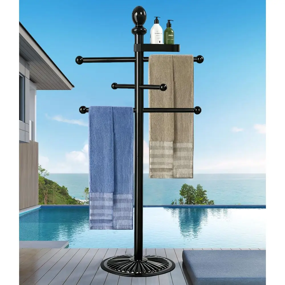 Outdoor Heavy-Duty Metal Pool Towel Rack with 6 Bars and Top Tray, Perfect for Pool and Hot Tub Accessories
Outdoor Heavy-Duty Metal Pool Towel Rack with 6 Bars and Top Tray, Perfect for Pool and Hot Tub Accessories