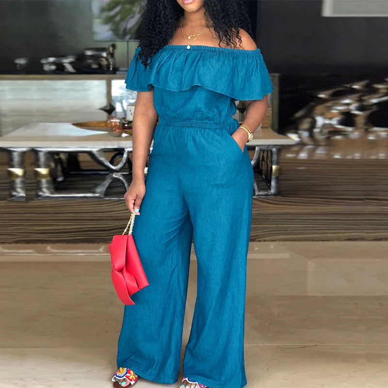 Elegant Women's New Cowboy Jumpsuits Spring And Summer Fashion Sexy One-line Shoulder Ruffled Female Casual Waist Rompers 2025
Elegant Women's New Cowboy Jumpsuits Spring And Summer Fashion Sexy One-line Shoulder Ruffled Female Casual Waist Rompers 2025