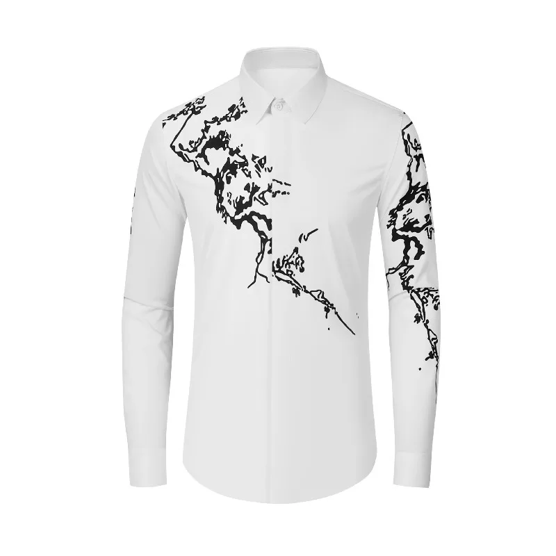 Chinese-style expressive plum blossom black and white print fashion men's long-sleeved shirt dropshipping
Chinese-style expressive plum blossom black and white print fashion men's long-sleeved shirt dropshipping