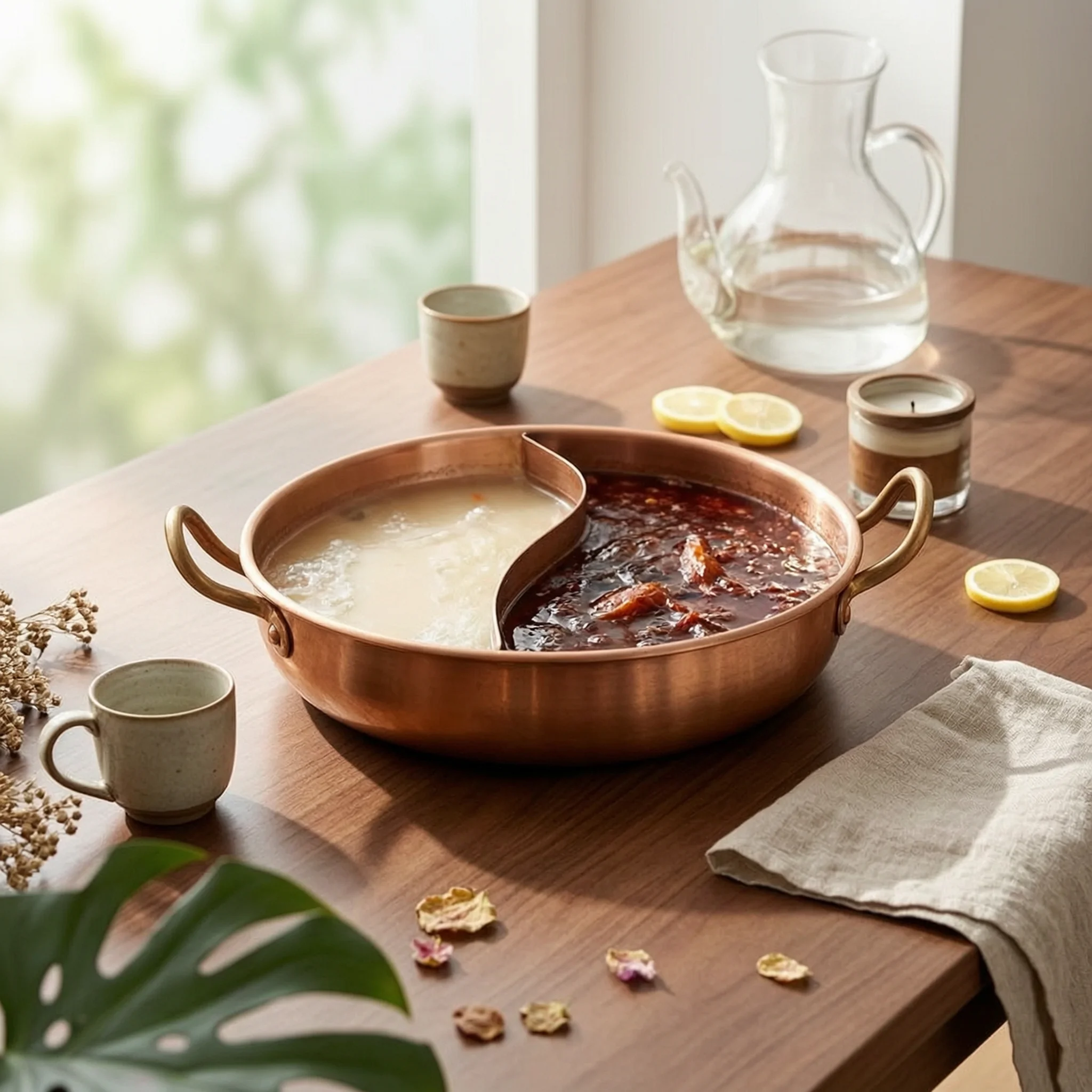 Dual Flavor Copper Hot Pot with Divider Classic Retro Style Induction Compatible Cookware for Home Dining
Dual Flavor Copper Hot Pot with Divider Classic Retro Style Induction Compatible Cookware for Home Dining