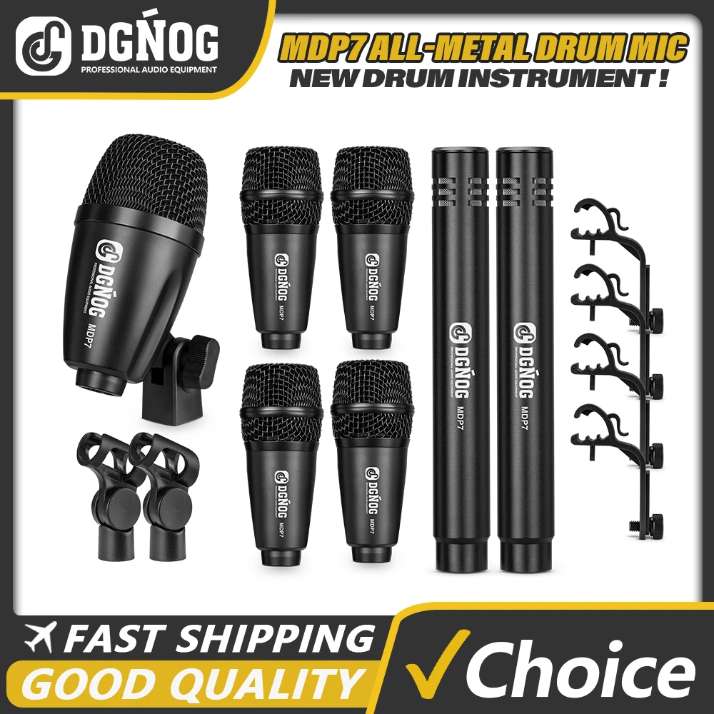 DGNOG MDP7 7-Piece Wired Dynamic Drum Microphone Kit Full Metal Kick Drum Bass Microphone Set for Drums Vocals Other Instruments
DGNOG MDP7 7-Piece Wired Dynamic Drum Microphone Kit Full Metal Kick Drum Bass Microphone Set for Drums Vocals Other Instruments