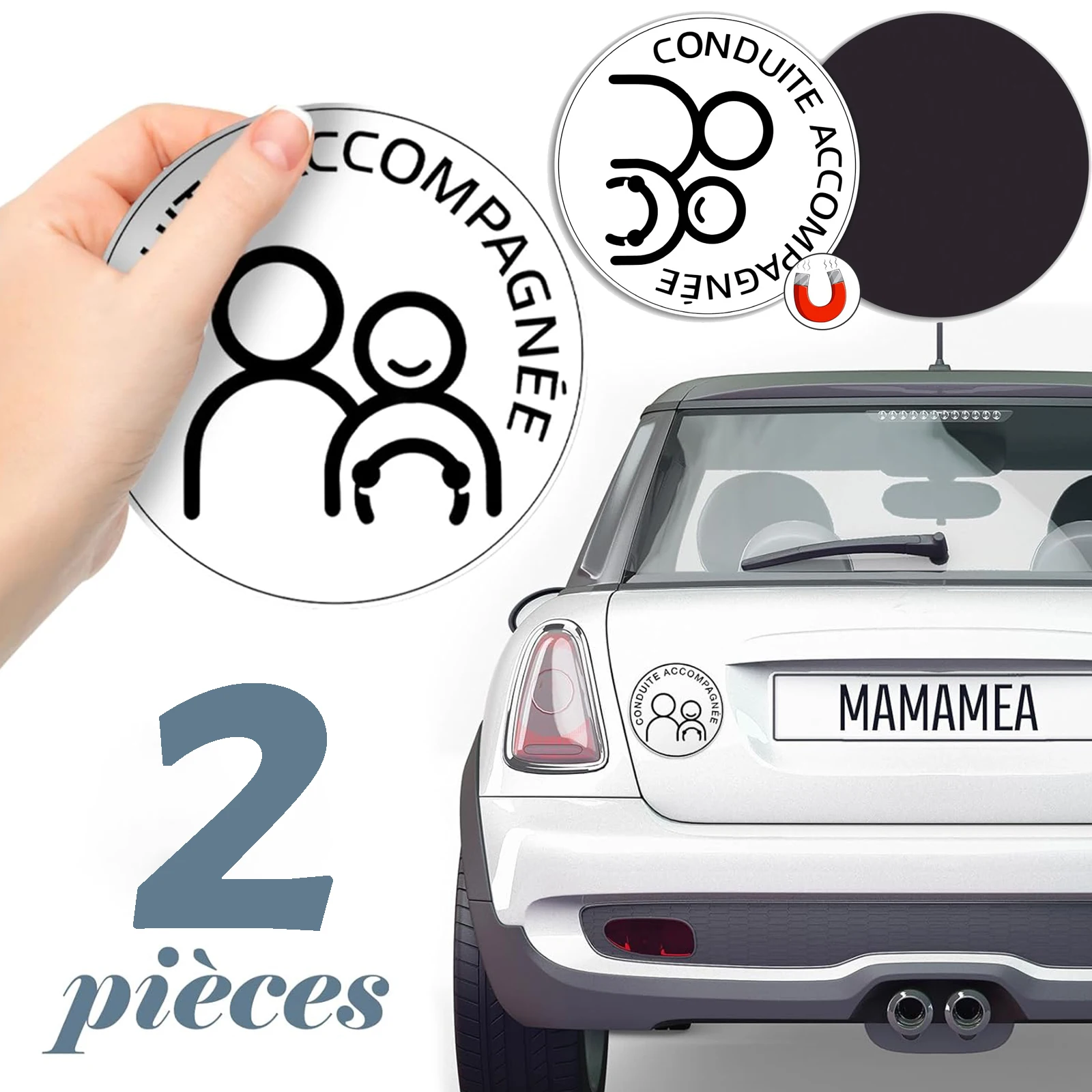 2 шт. французская магнитная наклейка для нового водителя — водонепроницаемая и солнцезащитная, тексту «CONDUITE ACCOMPAGNEE», круглая, 15 см с магнитной задней панелью
2 шт. французская магнитная наклейка для нового водителя — водонепроницаемая и солнцезащитная, тексту «CONDUITE ACCOMPAGNEE», круглая, 15 см с магнитной задней панелью