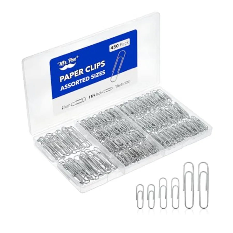 Silver paper clips for office, school, DIY: zinc galvanized silver, 1, 1-1/4, 2, 450 pcs with storage box, large and small size
Silver paper clips for office, school, DIY: zinc galvanized silver, 1, 1-1/4, 2, 450 pcs with storage box, large and small size
