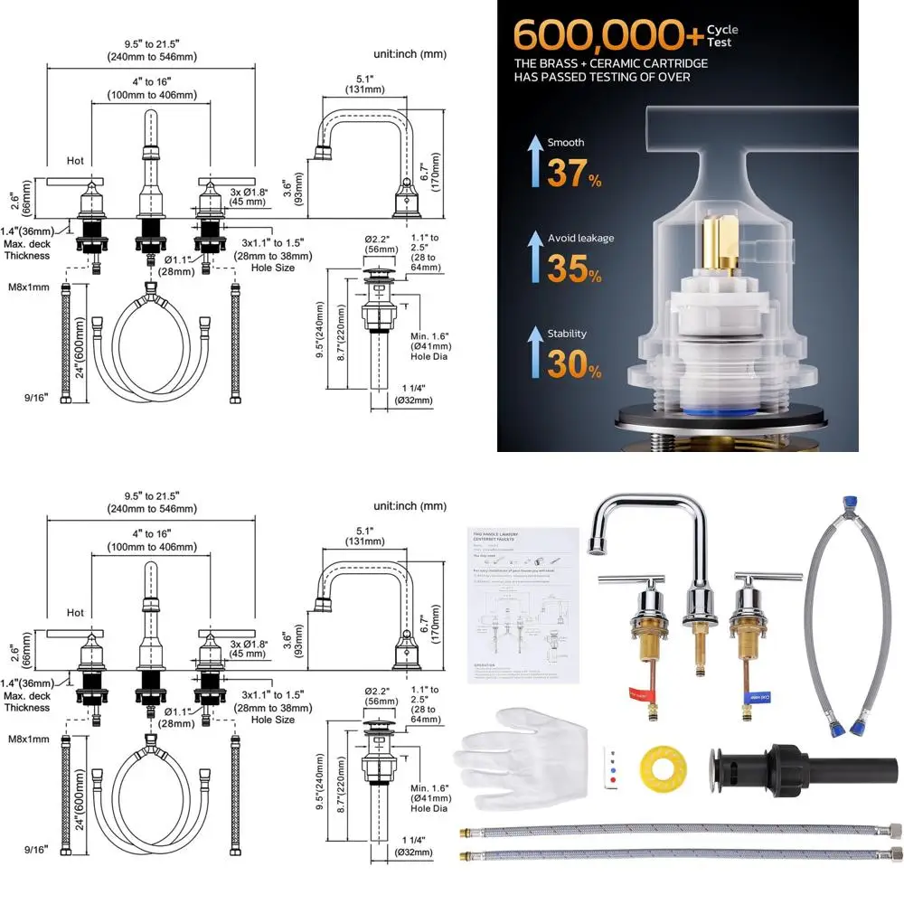 8 Inch Adjustable 3-Piece Bathroom Sink Faucet with 360° Swivel Spout and Quick Install Water Supply Lines
8 Inch Adjustable 3-Piece Bathroom Sink Faucet with 360° Swivel Spout and Quick Install Water Supply Lines