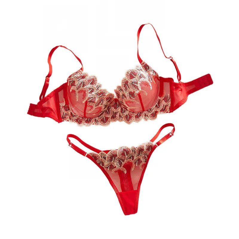 Red 3D Floral Mesh Embroidery Pure Three Point Bra Panty Womens Erotic Seductive Underwear Apparel Clothing Sexy Lingerie Set
Red 3D Floral Mesh Embroidery Pure Three Point Bra Panty Womens Erotic Seductive Underwear Apparel Clothing Sexy Lingerie Set