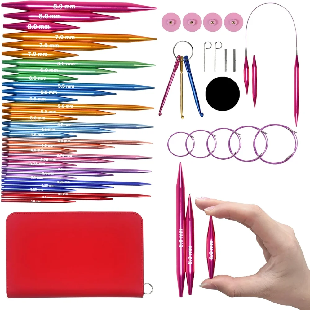 11-Pair Interchangeable Circular Knitting Needles, Aluminum with Cables and Case
11-Pair Interchangeable Circular Knitting Needles, Aluminum with Cables and Case