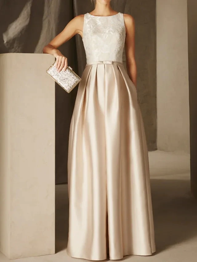 Elegant Champagne Evening Formal Dresses Jewel Neck Sleeveless Floor Length Satin Lace Prom Gowns 2024 Robe De Soirée
Elegant Champagne Evening Formal Dresses Jewel Neck Sleeveless Floor Length Satin Lace Prom Gowns 2024 Robe De Soirée