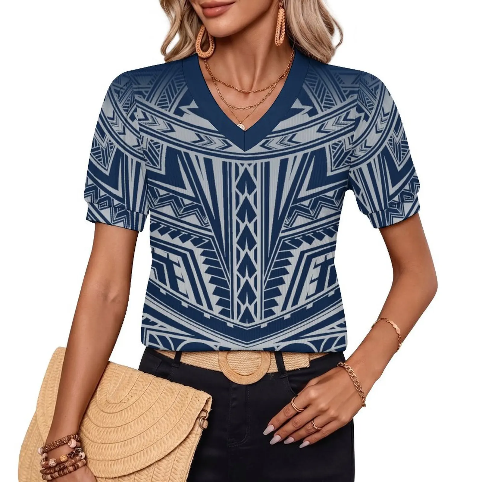 Best Price Customized Summer Ladies Puff Sleeve Tshirts Samoan Polynesian Print V-neck T-shirt Plus Size Loose Tshirt
Best Price Customized Summer Ladies Puff Sleeve Tshirts Samoan Polynesian Print V-neck T-shirt Plus Size Loose Tshirt