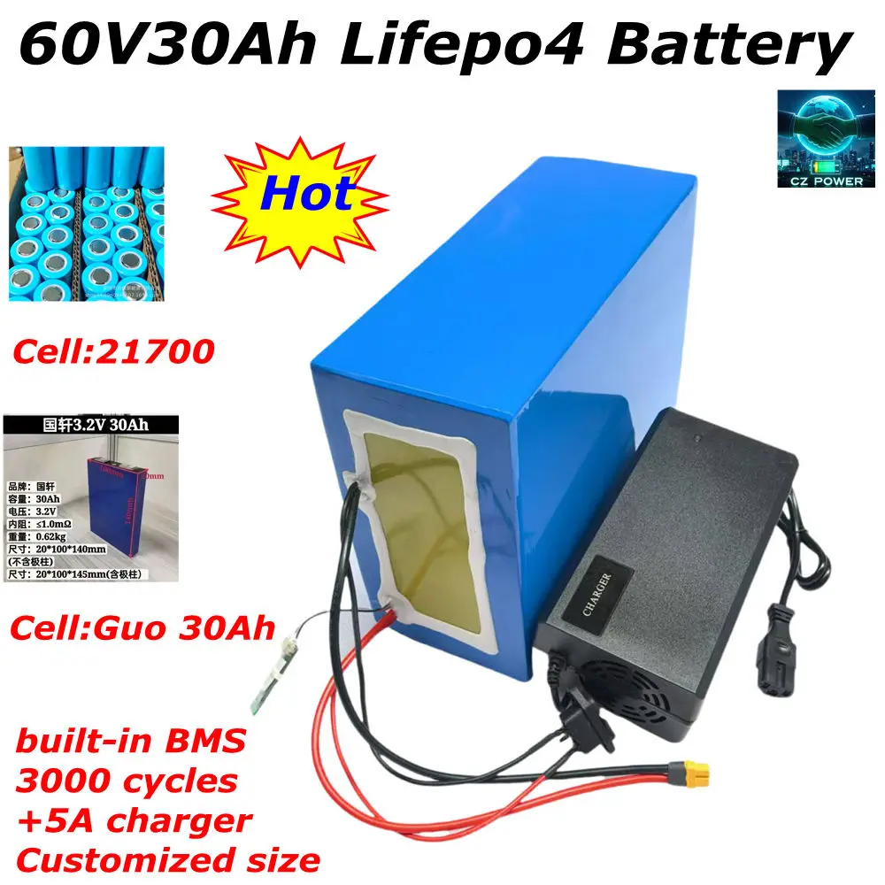 Cz-Hot,Batterie Portable avec BMS pour Vélo Électrique, Scooter, Moteur Lifepo4 1800W 3000W, 4800W+ Charger 5A, 60V, 30AH,
Cz-Hot,Batterie Portable avec BMS pour Vélo Électrique, Scooter, Moteur Lifepo4 1800W 3000W, 4800W+ Charger 5A, 60V, 30AH,