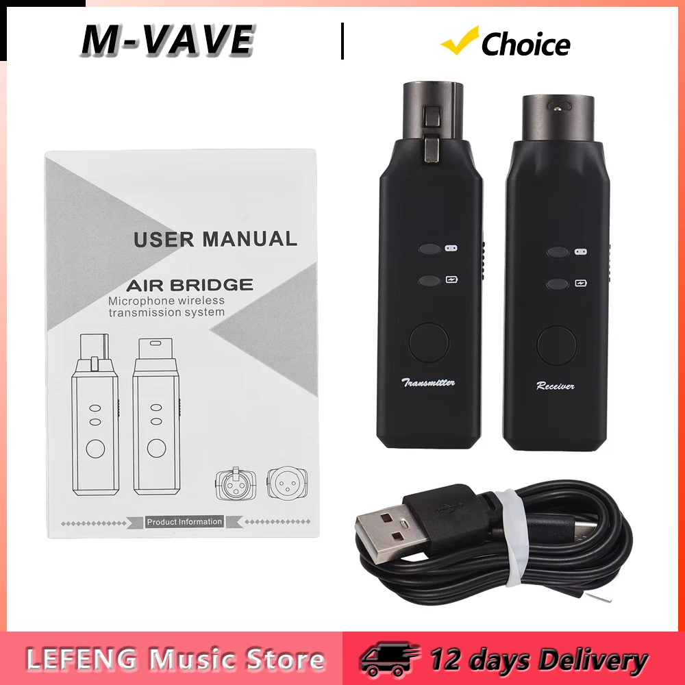 M-VAVE WP-7 2.4G Wireless Microphone System 6 Channels XLR Mic Adapter Wireless Dynamic Microphone Transmitter Receiver