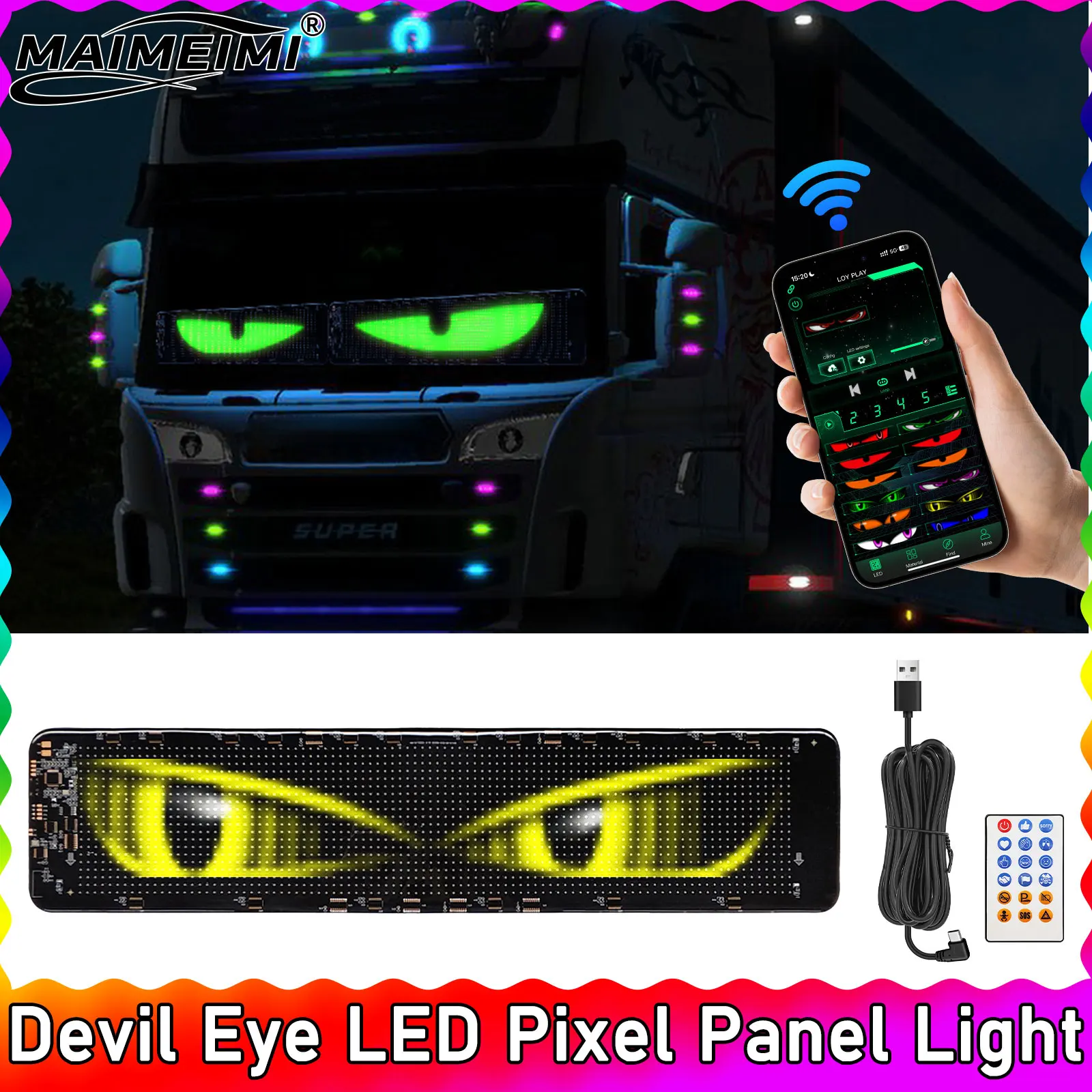 Грузовик Автомобильный светильник Devil Eye Светодиодный пиксельный светильник с дистанционным управлением Мягкое складное освещение Прокрутка для лобового стекла доски по индивидуальному заказу
Грузовик Автомобильный светильник Devil Eye Светодиодный пиксельный светильник с дистанционным управлением Мягкое складное освещение Прокрутка для лобового стекла доски по индивидуальному заказу