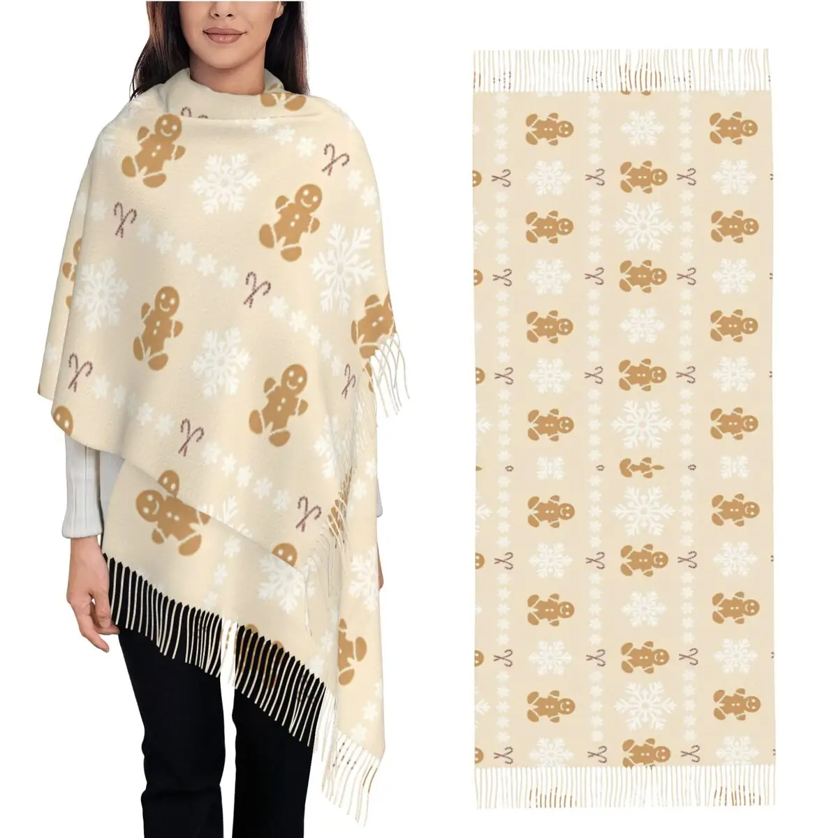 Women's Scarf with Tassel Candy Canes Snowflakes Pattern Long Winter Warm Shawl and Wrap Christmas Gingerbreads Pashmina Scarves
Women's Scarf with Tassel Candy Canes Snowflakes Pattern Long Winter Warm Shawl and Wrap Christmas Gingerbreads Pashmina Scarves
