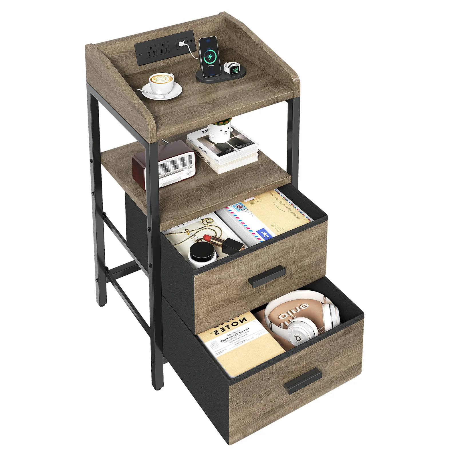 Modern Nightstand with Charging Station USB Ports AC Outlet Bedside End Side Table with Guardrail Storage Shelf 2 Fabric Drawers
Modern Nightstand with Charging Station USB Ports AC Outlet Bedside End Side Table with Guardrail Storage Shelf 2 Fabric Drawers