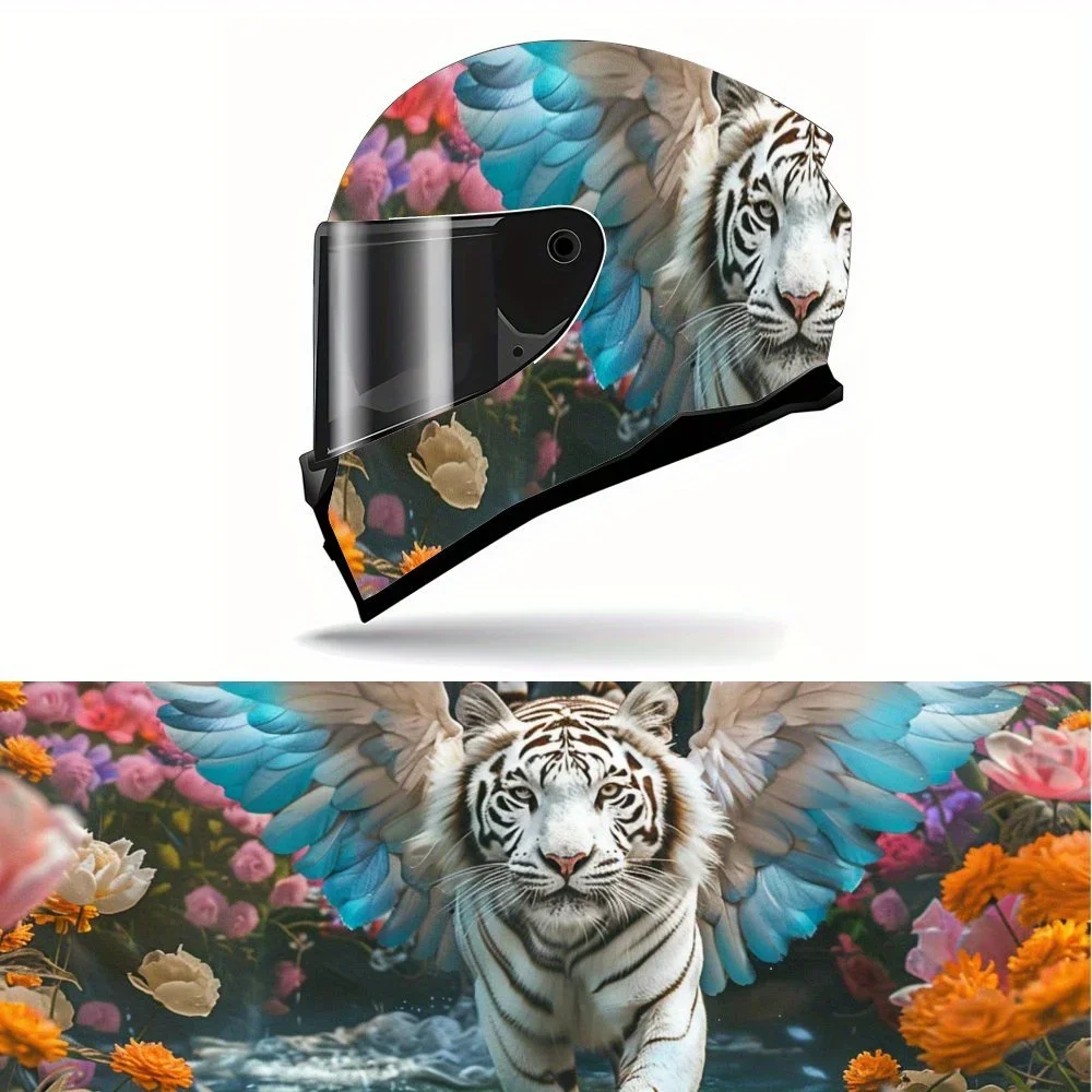 Colorful Flower World and White Tiger with Wigns Motorcycle Helmet Vinyl Wraps Sticker, Personalized Helmet Decoration, Waterpro 
Colorful Flower World and White Tiger with Wigns Motorcycle Helmet Vinyl Wraps Sticker, Personalized Helmet Decoration, Waterpro