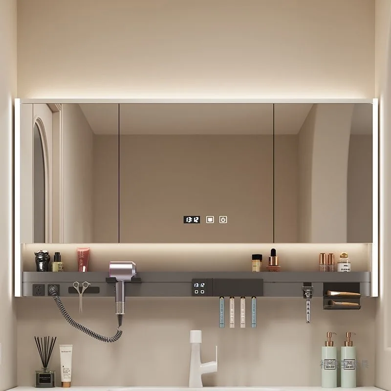 Multifunctional smart bathroom mirror cabinet with hair dryer, toothbrush, disinfection rack, laminate, ambient light, bathroom
Multifunctional smart bathroom mirror cabinet with hair dryer, toothbrush, disinfection rack, laminate, ambient light, bathroom