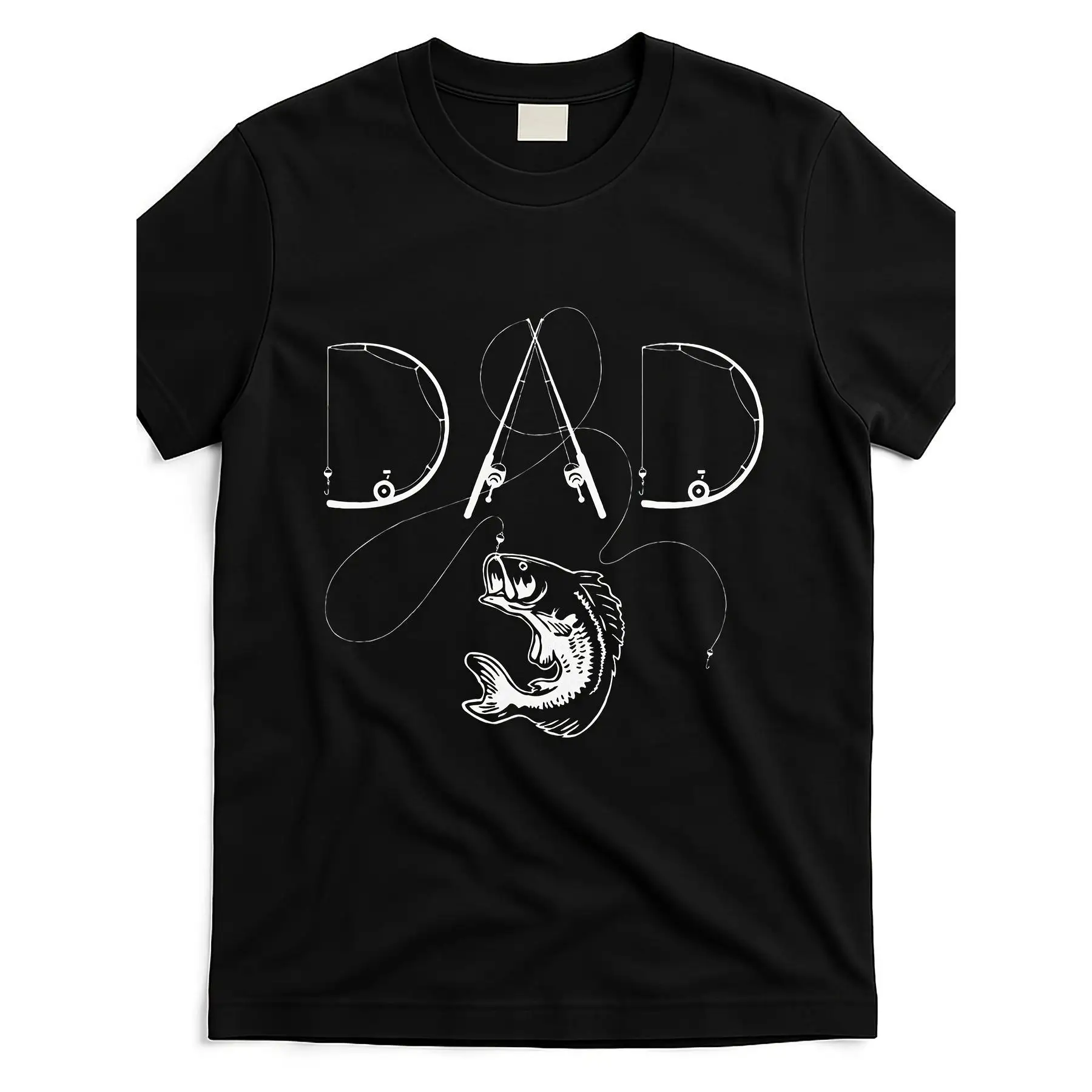 Dad Fishing Graphic T-Shirt - Black with White Fish & Rod Design, Comfortable Cotton Round Neck Short Sleeve Tee for Women, Stre
Dad Fishing Graphic T-Shirt - Black with White Fish & Rod Design, Comfortable Cotton Round Neck Short Sleeve Tee for Women, Stre