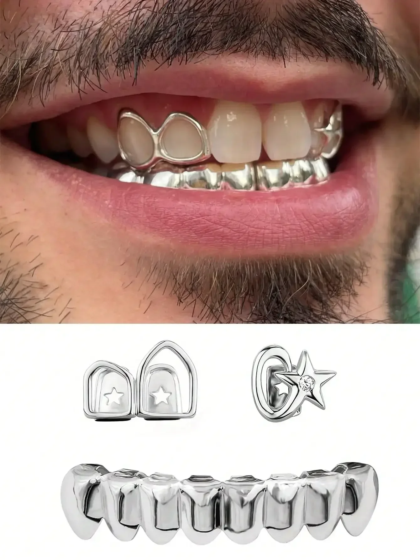 1 Set Hollow Four-Pointed Star With Zirconia Stone Hip Hop Tooth Jewelry, Fashion Party Holiday Decoration Unisex
1 Set Hollow Four-Pointed Star With Zirconia Stone Hip Hop Tooth Jewelry, Fashion Party Holiday Decoration Unisex