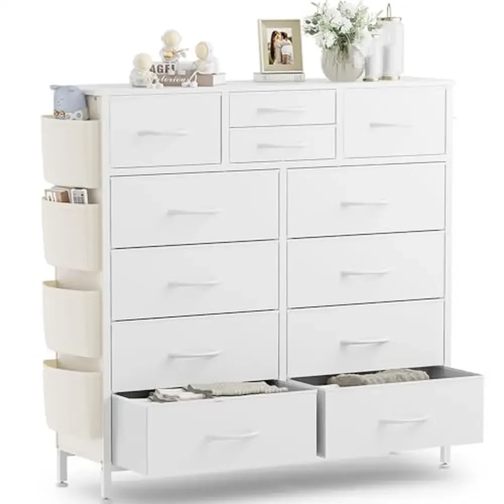 12-Drawer Fabric Dresser Bedroom Closet Organizer with Side Pockets Hooks Sturdy White Storage Chest Clothes Toys Books
12-Drawer Fabric Dresser Bedroom Closet Organizer with Side Pockets Hooks Sturdy White Storage Chest Clothes Toys Books