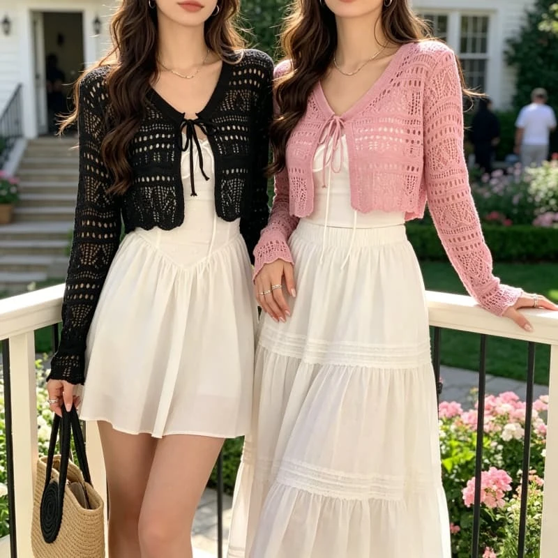 2026 New Summer Women's Crochet Knit Cardigan, V-Neck Tie Front Long Sleeve Cropped Bolero Shrug, Hollow Out Lace Knit Top
2026 New Summer Women's Crochet Knit Cardigan, V-Neck Tie Front Long Sleeve Cropped Bolero Shrug, Hollow Out Lace Knit Top