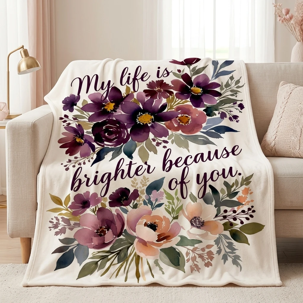 Purple Watercolor Floral "My Life Is Brighter Because of You" Flannel Throw Blanket, Ultra Soft Cozy Gratitude Gift Blanket
Purple Watercolor Floral "My Life Is Brighter Because of You" Flannel Throw Blanket, Ultra Soft Cozy Gratitude Gift Blanket