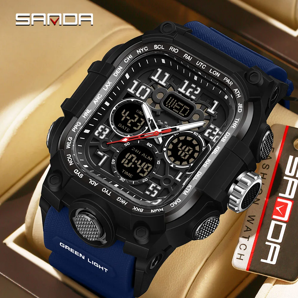 SANDA 6357 new outdoor sports watch for men, shock and drop resistant 5ATM waterproof night light countdown dual display watch
SANDA 6357 new outdoor sports watch for men, shock and drop resistant 5ATM waterproof night light countdown dual display watch