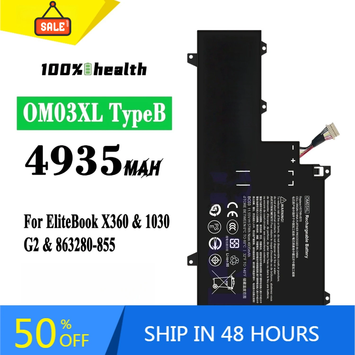 OM03XL TypeB 4935mAh Laptop Battery for HP X360 1030 G2 863280-855 Lithium Rechargeable Battery
OM03XL TypeB 4935mAh Laptop Battery for HP X360 1030 G2 863280-855 Lithium Rechargeable Battery