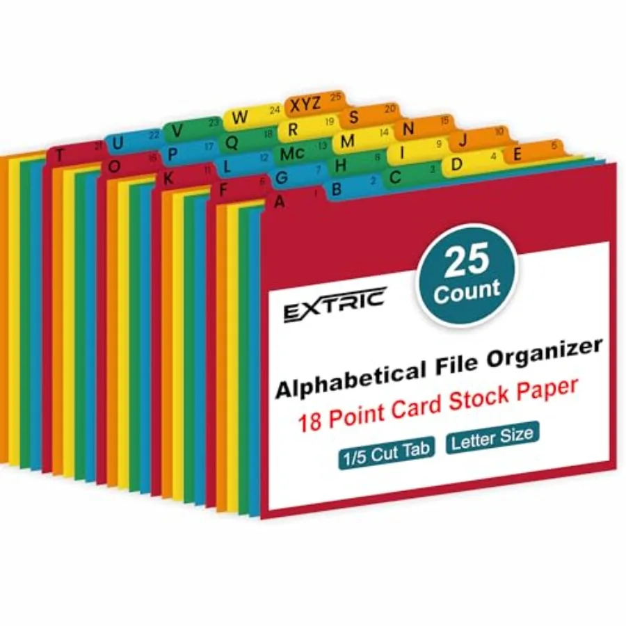 Alphabetical File Organizer, 25 Alphabet Dividers with Tabs for File Cabinet and Desk Organization Standard Letter Size A-Z Fil
Alphabetical File Organizer, 25 Alphabet Dividers with Tabs for File Cabinet and Desk Organization Standard Letter Size A-Z Fil