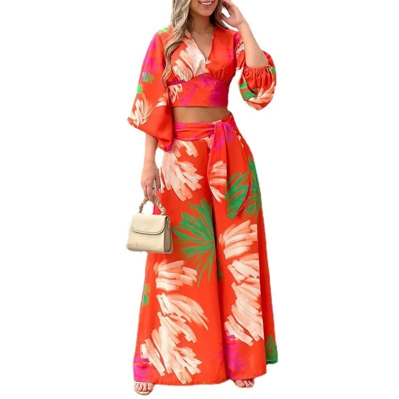 Clothing Women's 2025 Spring New Product Sweet Print V-neck Lantern Sleeve Short Shirt High Waist Wide Leg Pants Two Pieces
Clothing Women's 2025 Spring New Product Sweet Print V-neck Lantern Sleeve Short Shirt High Waist Wide Leg Pants Two Pieces