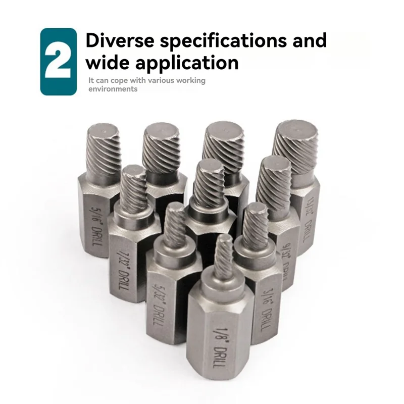 A25F-Broken Screw And Bolt Removal Essentials: 10PCS Hex Head Multi-Spline Extractor Set, Left-Hand Spiral Design
A25F-Broken Screw And Bolt Removal Essentials: 10PCS Hex Head Multi-Spline Extractor Set, Left-Hand Spiral Design