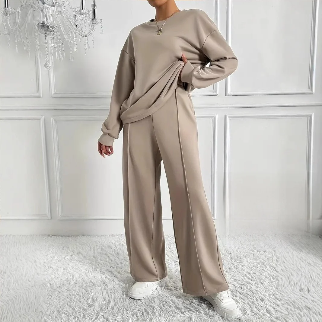 Elegant Pure Color round Neck Sweatshirt Pants Set 2026 Spring Women's Casual Sportswear Home Clothes Fashionable Two-Piece Suit
Elegant Pure Color round Neck Sweatshirt Pants Set 2026 Spring Women's Casual Sportswear Home Clothes Fashionable Two-Piece Suit