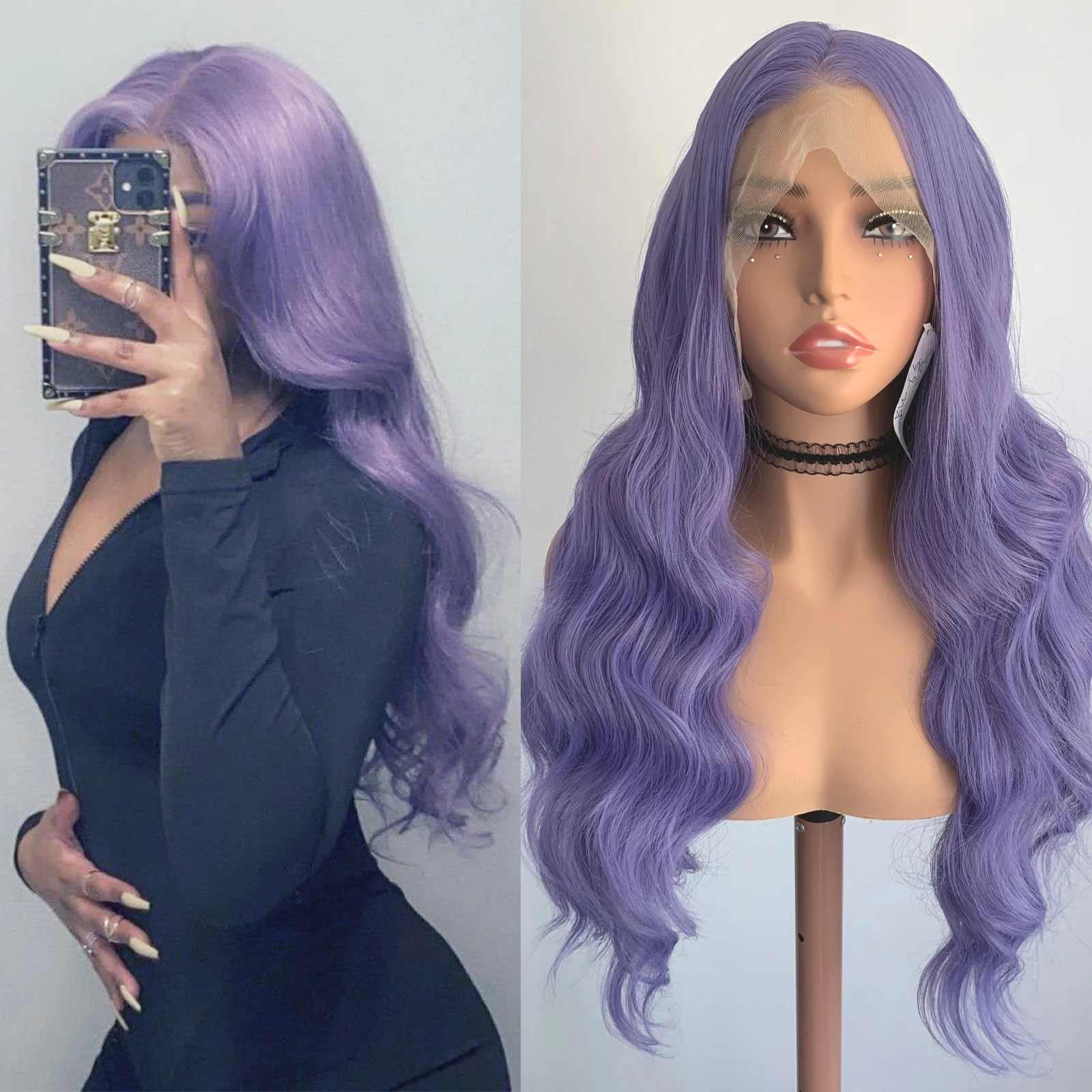 WIF Deep Lavender Purple Synthetic Wave Hair Cosplay Wig Body Wave Heat Fiber Lace Front Wigs Natural Hairline Women Makeup Hair
WIF Deep Lavender Purple Synthetic Wave Hair Cosplay Wig Body Wave Heat Fiber Lace Front Wigs Natural Hairline Women Makeup Hair