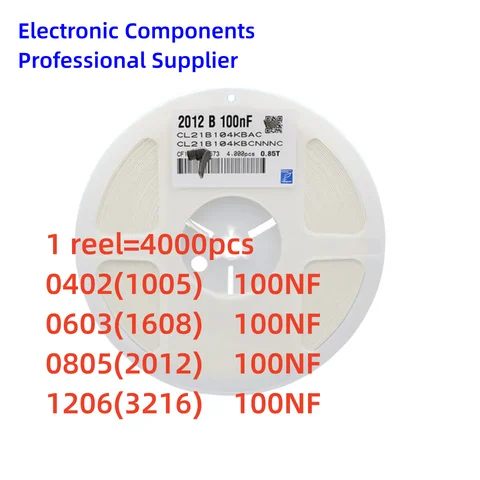4000pcs 1 reel 0402 0603 0805 1206 capacitor 100nf 104K 0.1UF  x7r 104M 50V SMD  capacitor full reel 10% CL10B104K CL21A104