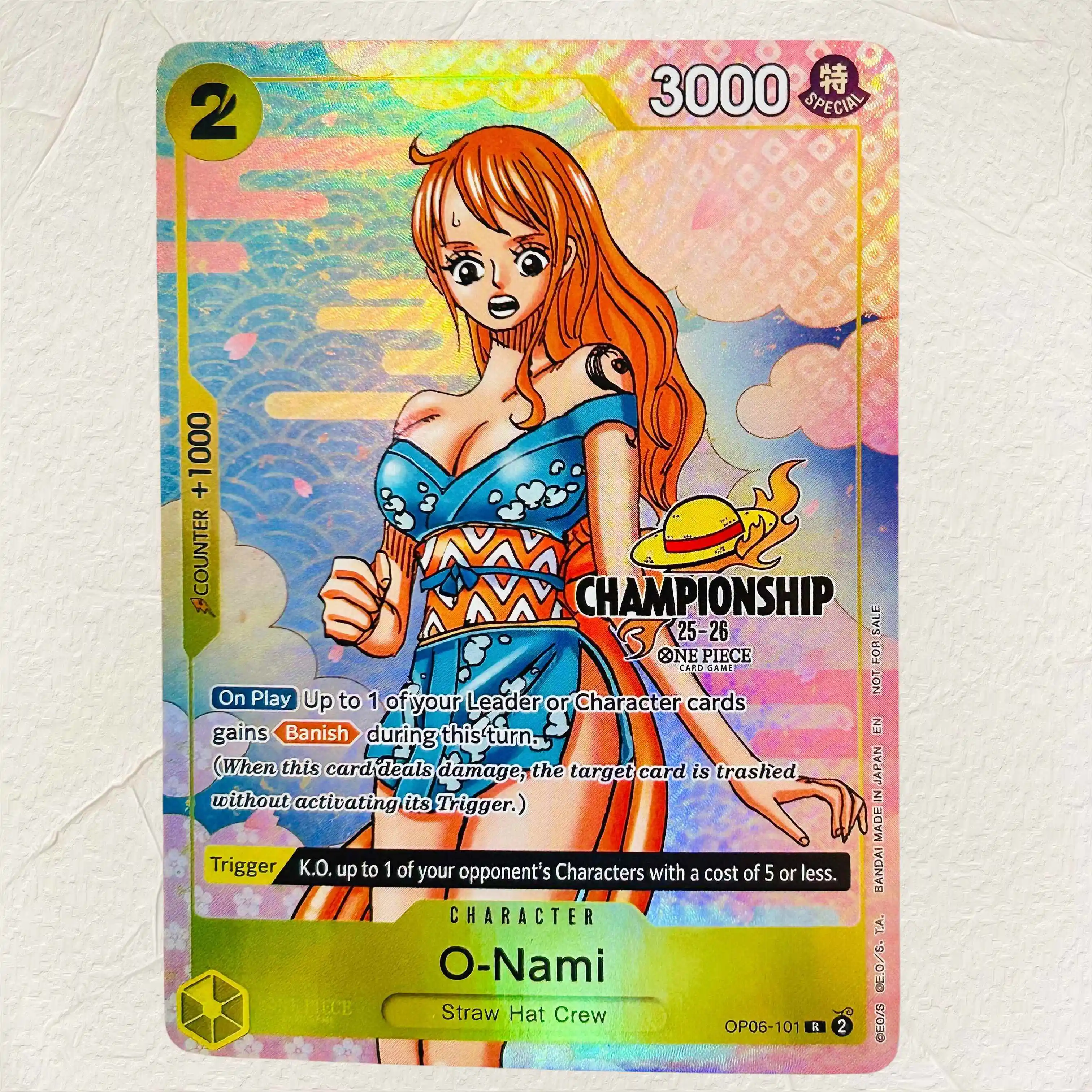 DIY One Piece O-Nami OP06-101 Holographic Texture Cards English Version Perfect Condition Classic Anime Collectible TCG
DIY One Piece O-Nami OP06-101 Holographic Texture Cards English Version Perfect Condition Classic Anime Collectible TCG