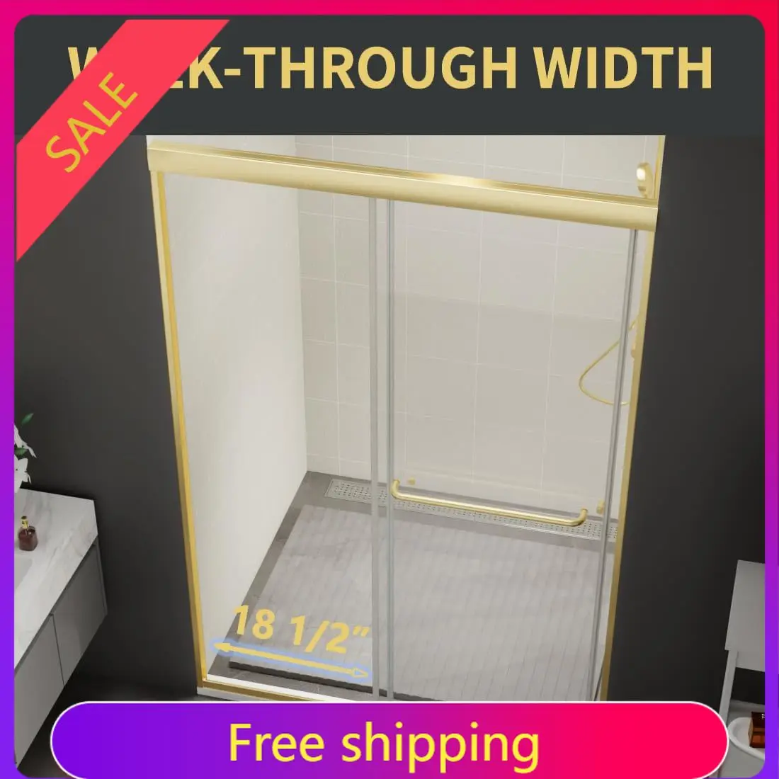 44-48 in.W x70 in.H Semi-Frameless Sliding Shower Door,Sliding Shower Door with 1/4" (6mm) Clear SGCC Tempered Glass,Brushed Gol
44-48 in.W x70 in.H Semi-Frameless Sliding Shower Door,Sliding Shower Door with 1/4" (6mm) Clear SGCC Tempered Glass,Brushed Gol