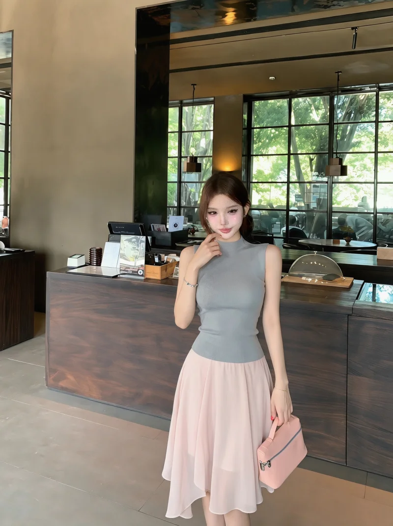 Summer Fashion Knitted Vest Top Women's High Waist Chiffon A-Line Skirt Two-Piece Set Sleeveless Stand Collar Vest
Summer Fashion Knitted Vest Top Women's High Waist Chiffon A-Line Skirt Two-Piece Set Sleeveless Stand Collar Vest
