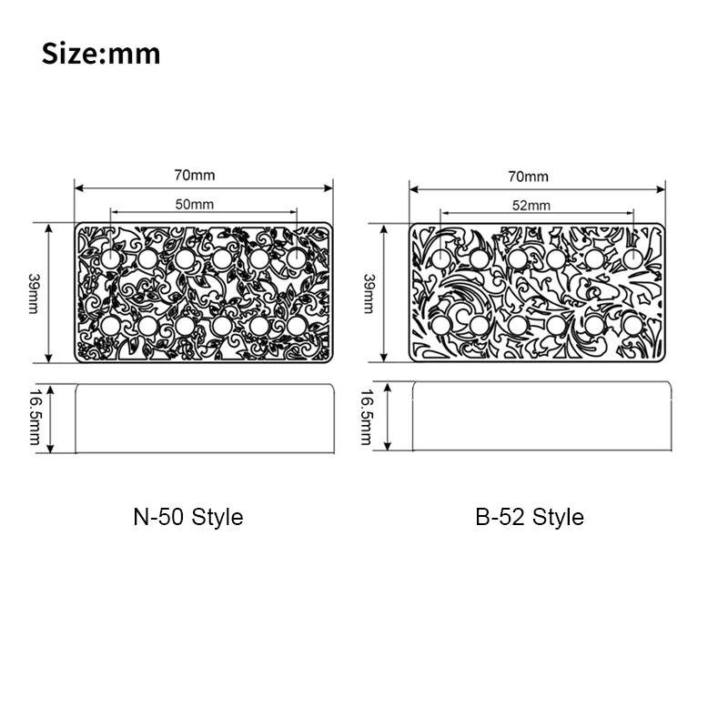 4 шт., латунные чехлы для звукоснимателей с резьбой/крышка/оболочка/верхняя 70x39 мм, 6 отверстий для тонких чехлов для хамбакеров 50/52 мм
4 шт., латунные чехлы для звукоснимателей с резьбой/крышка/оболочка/верхняя 70x39 мм, 6 отверстий для тонких чехлов для хамбакеров 50/52 мм
