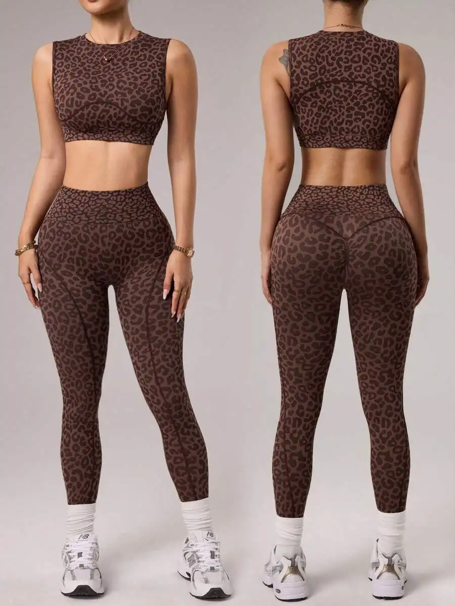 Women Seamless Leopard Print Compression Slim Fit Sleeveless Top And Cropped Leggings Sports Set
Women Seamless Leopard Print Compression Slim Fit Sleeveless Top And Cropped Leggings Sports Set