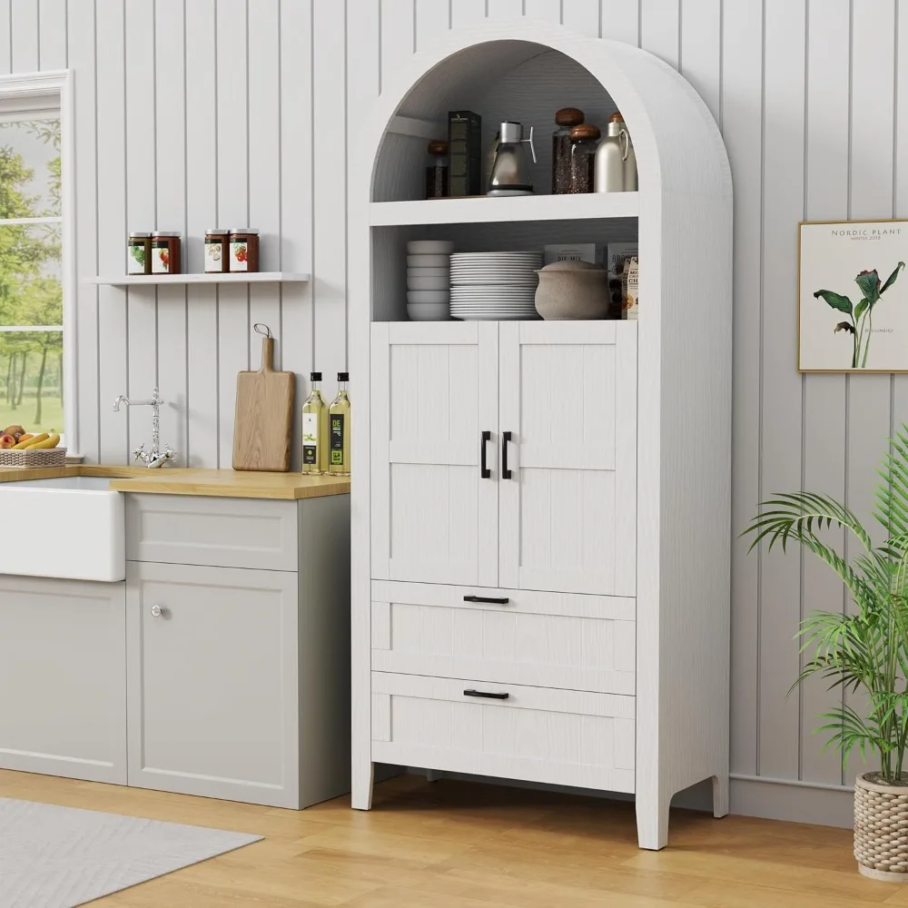 71" Tall Arched Kitchen Pantry Cabinet, Arched Storage Cabinet with Doors and Drawers, 6-Tier Modern Pantry Versatile Cupboard
71" Tall Arched Kitchen Pantry Cabinet, Arched Storage Cabinet with Doors and Drawers, 6-Tier Modern Pantry Versatile Cupboard