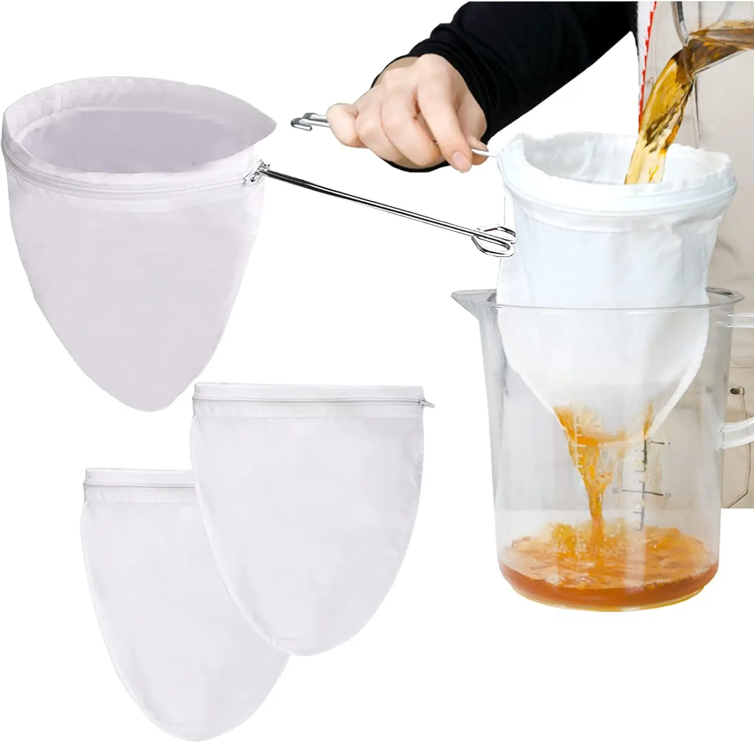 3 Pcs Fine Mesh Strainer Bags with Handle, Reusable Nut Milk Bag, Thai Tea Strainer, Cheesecloth for Juicing Coffee
3 Pcs Fine Mesh Strainer Bags with Handle, Reusable Nut Milk Bag, Thai Tea Strainer, Cheesecloth for Juicing Coffee