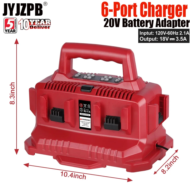 6-Port Lithium-Ion Charger Replacement for Milwaukee m18 Six Pack Sequential Charger Compatible with Milwaukee 18V Battery
6-Port Lithium-Ion Charger Replacement for Milwaukee m18 Six Pack Sequential Charger Compatible with Milwaukee 18V Battery