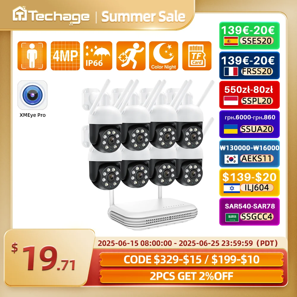 Techage 8CH 4MP WiFi IP Camera System Surveillance Kit Atuo Tracking Two-way Audio Night Vision Wireless Security Camera Set
Techage 8CH 4MP WiFi IP Camera System Surveillance Kit Atuo Tracking Two-way Audio Night Vision Wireless Security Camera Set